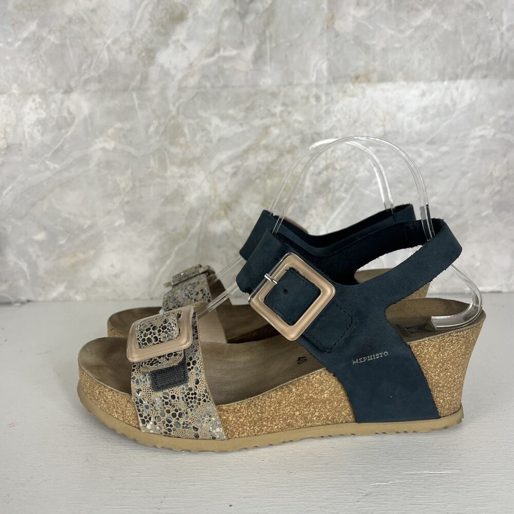 Mephisto Lissia Navy Wedge Comfort Sandal Women's Size 9.5 - Picture 2 of 15
